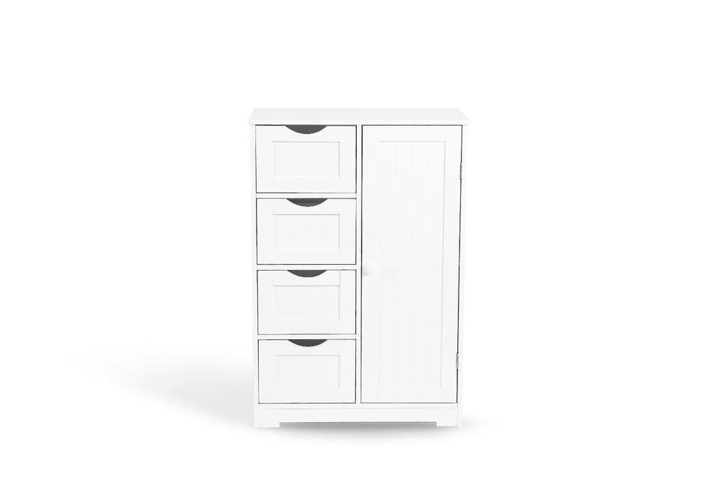 Bathroom Wood Cabinet Storage 4 Drawer 1 Door Free Standing Cupboard Unit White