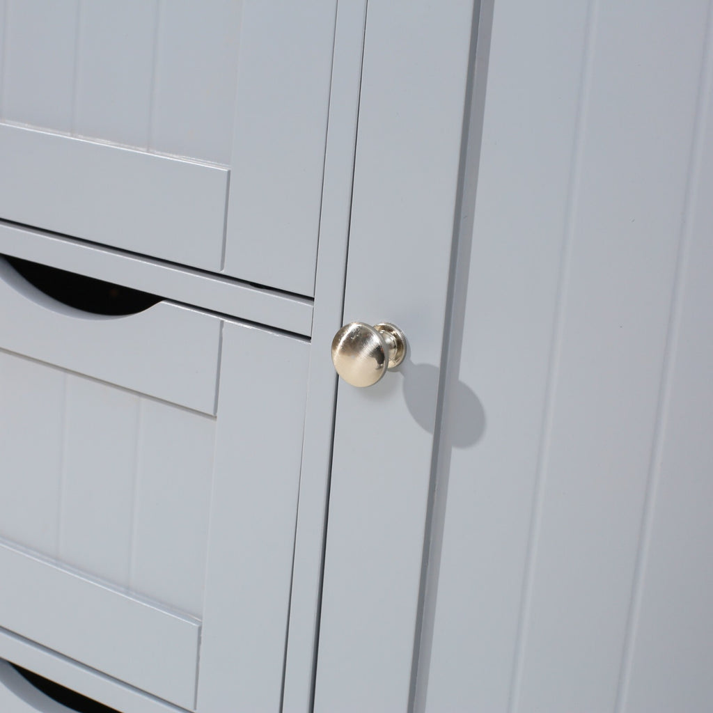 Bathroom Wood Cabinet Storage 4 Drawer 1 Door Free Standing Cupboard Unit White