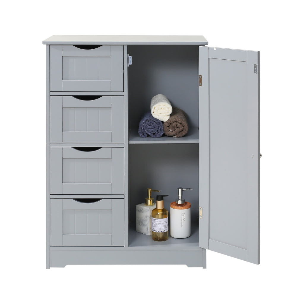 Bathroom Wood Cabinet Storage 4 Drawer 1 Door Free Standing Cupboard Unit White