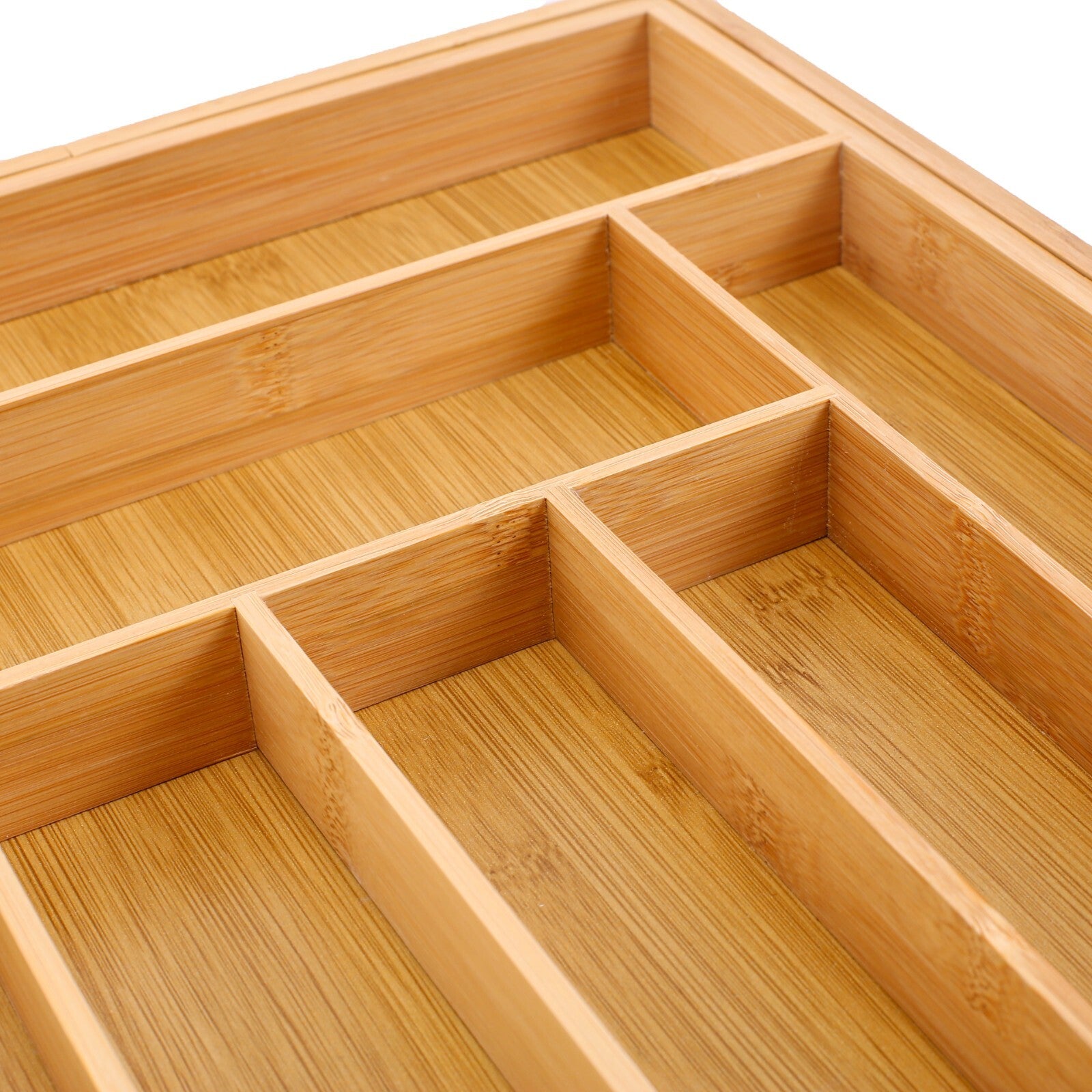 Extendable Bamboo Cutlery Tray Kitchen Drawer Organiser 9 Storage Compartments