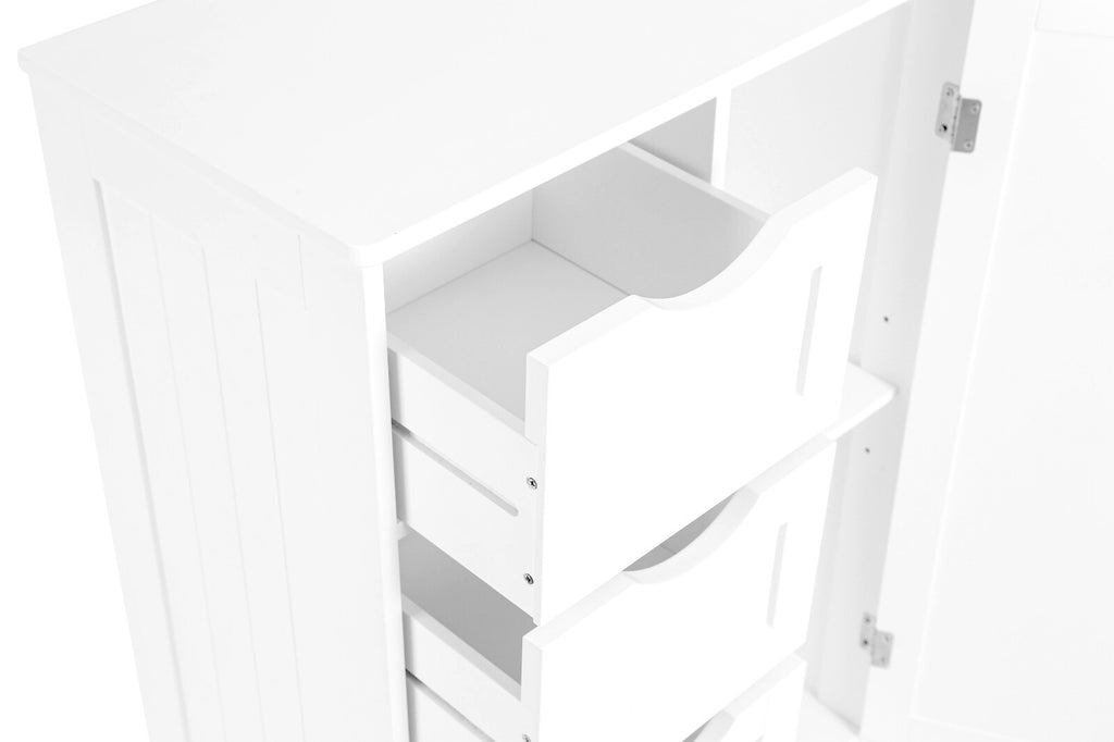 Bathroom Wood Cabinet Storage 4 Drawer 1 Door Free Standing Cupboard Unit White