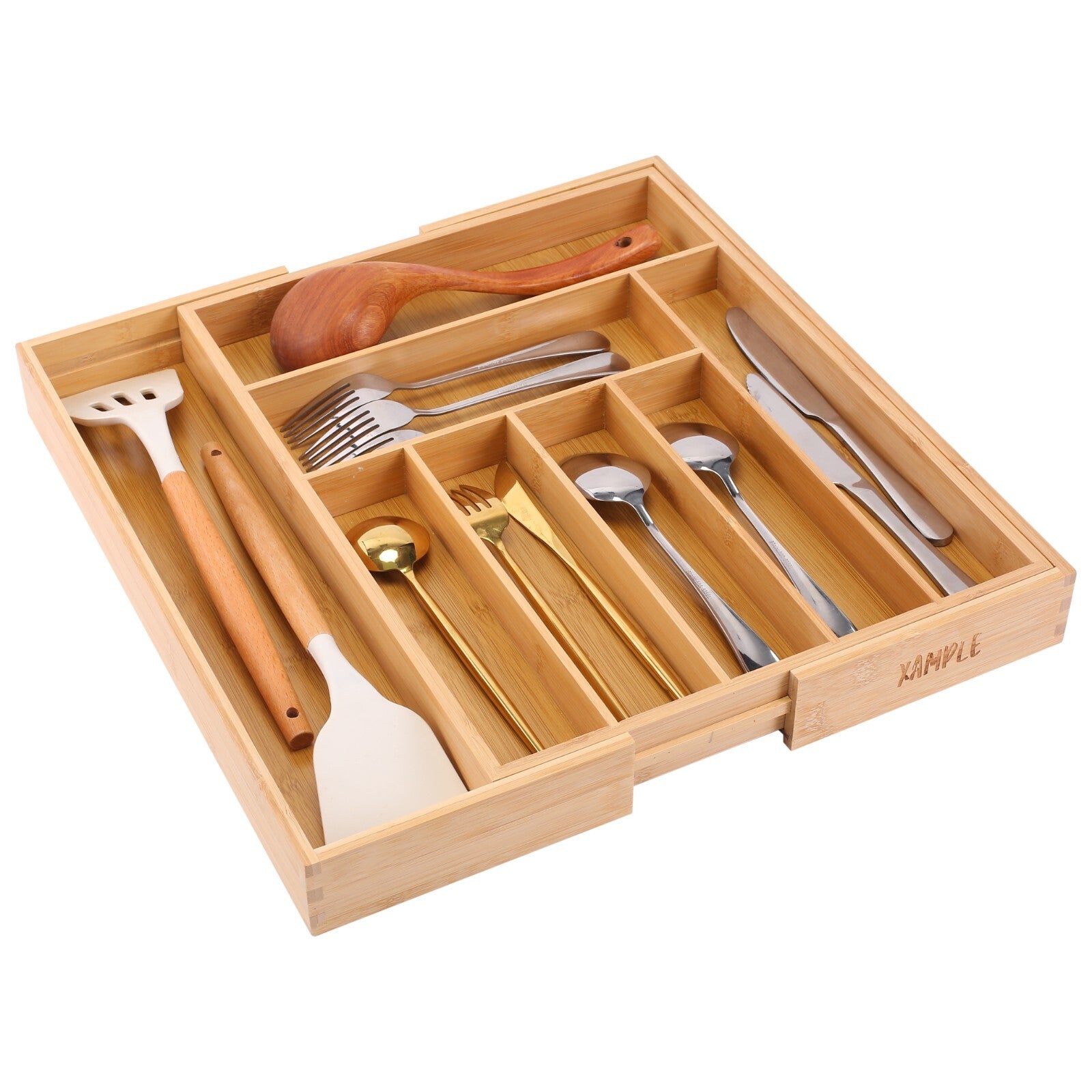 Extendable Bamboo Cutlery Tray Kitchen Drawer Organiser 9 Storage Compartments