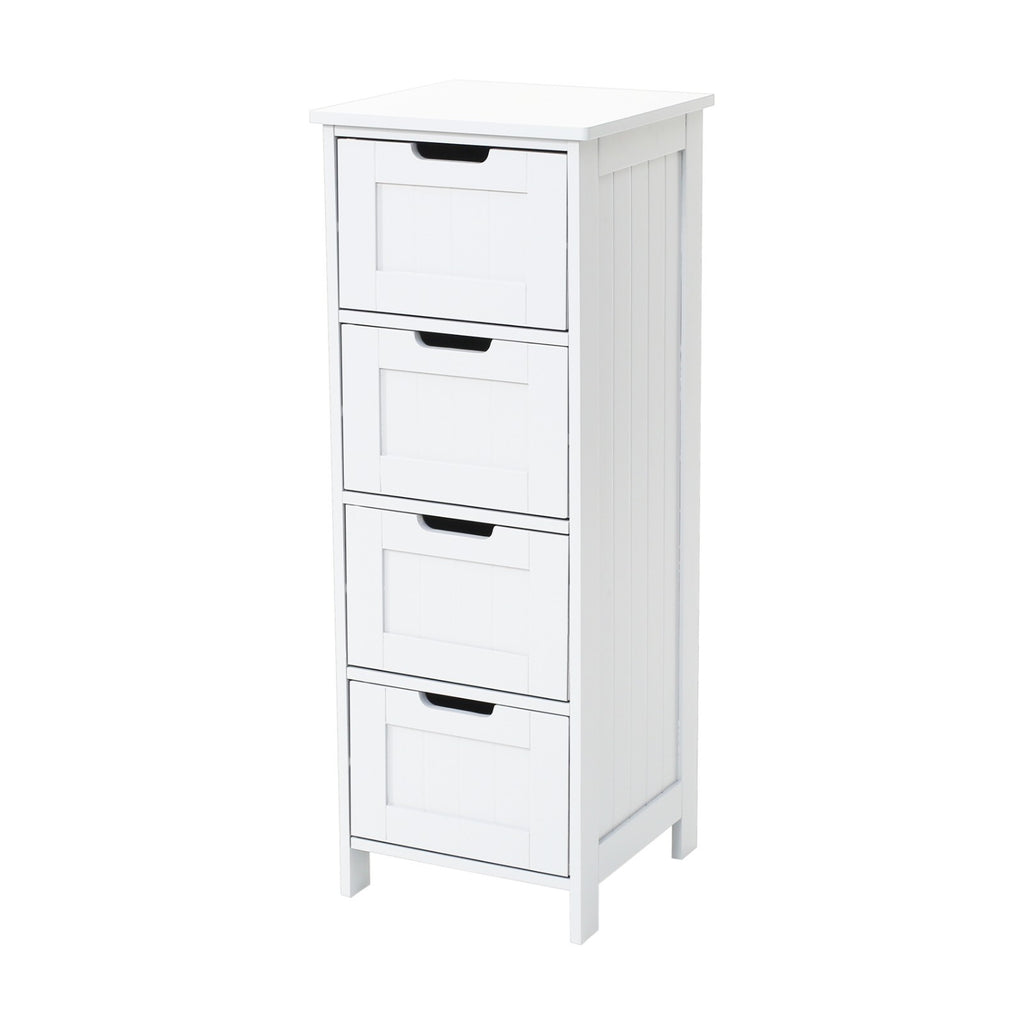 Bathroom Wood Cabinet Storage 4 Drawer 1 Door Free Standing Cupboard Unit White