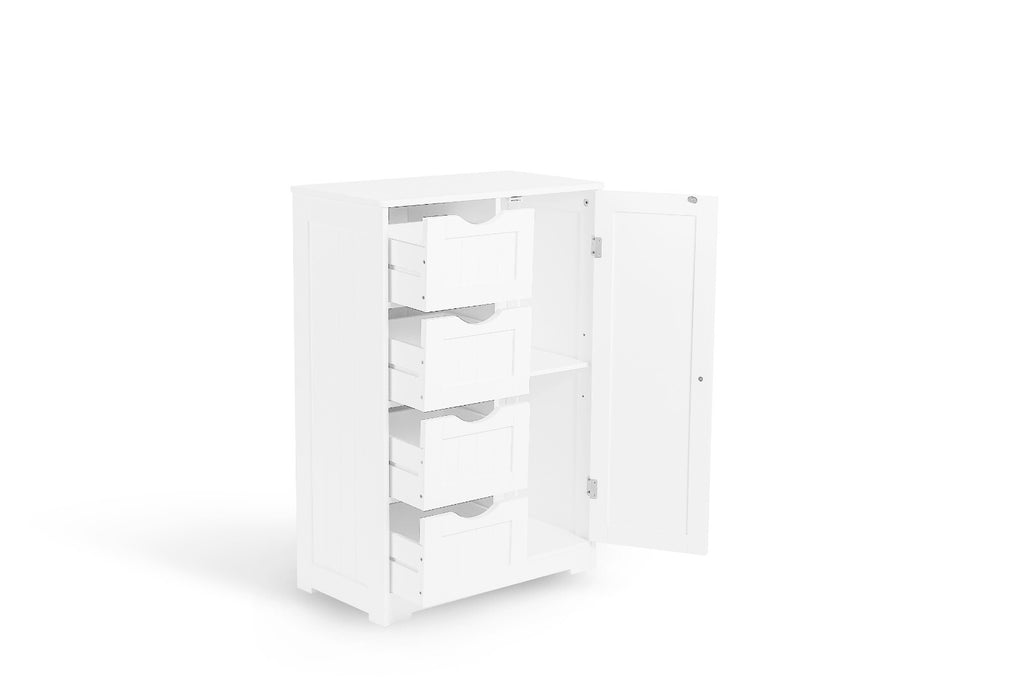Bathroom Wood Cabinet Storage 4 Drawer 1 Door Free Standing Cupboard Unit White