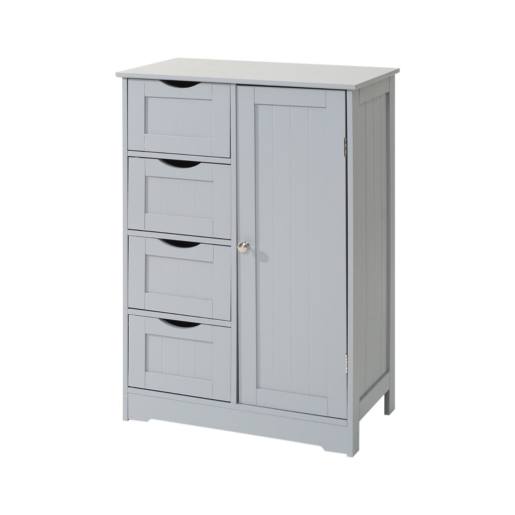 Bathroom Wood Cabinet Storage 4 Drawer 1 Door Free Standing Cupboard Unit White