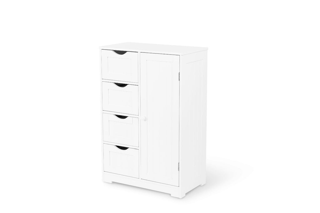 Bathroom Wood Cabinet Storage 4 Drawer 1 Door Free Standing Cupboard Unit White