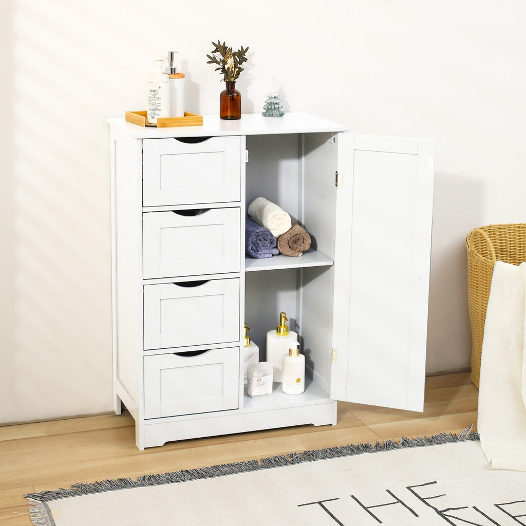 Bathroom Wood Cabinet Storage 4 Drawer 1 Door Free Standing Cupboard Unit White