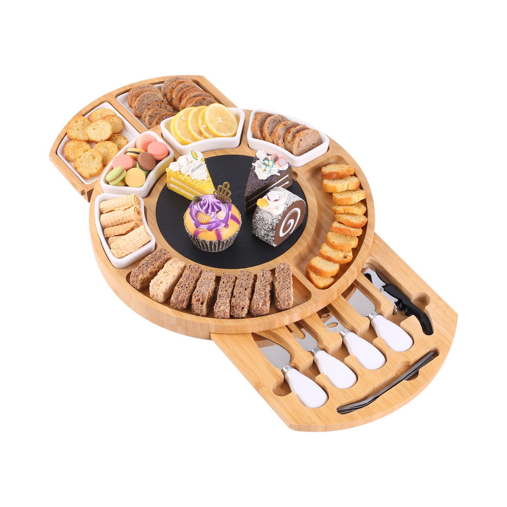 Bamboo Cheese Board Set Wooden Serving Platter Tray Gift Charcuterie Board Set