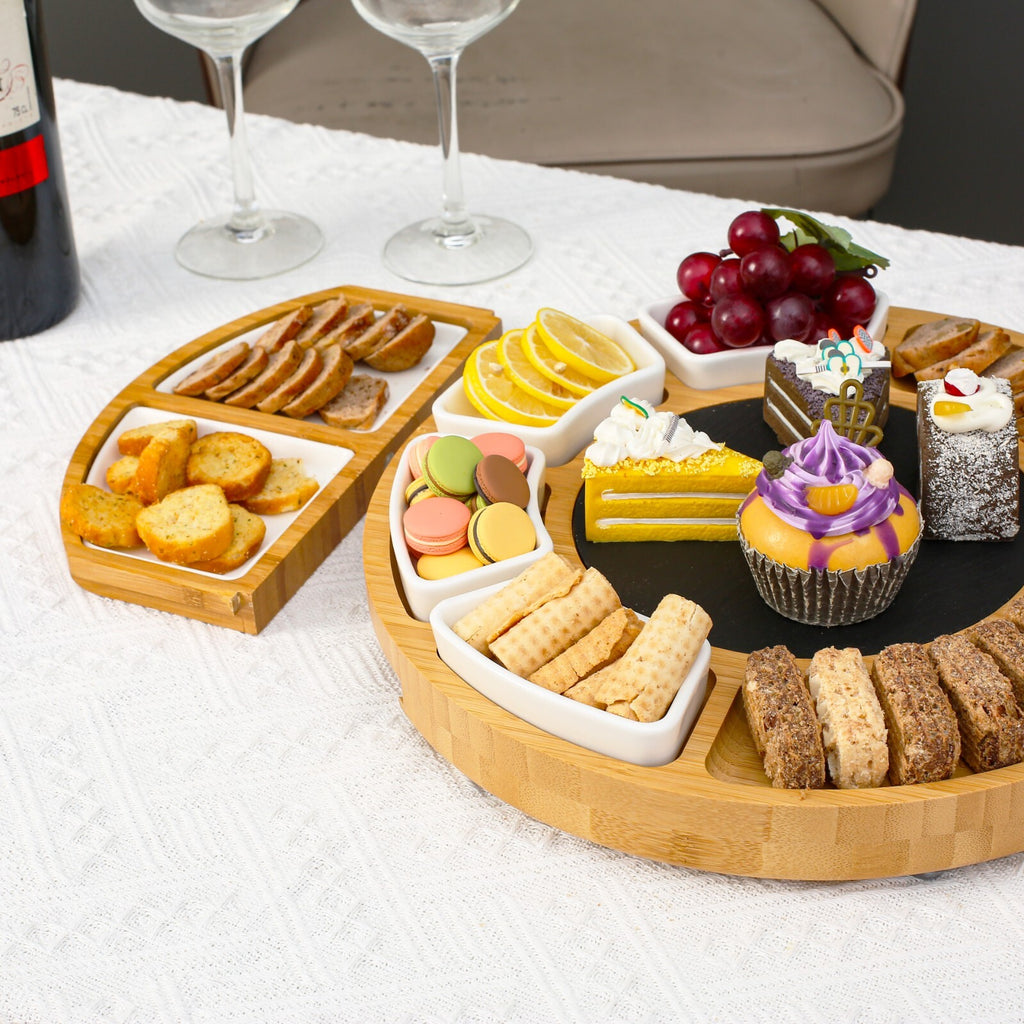 Bamboo Cheese Board Set Wooden Serving Platter Tray Gift Charcuterie Board Set
