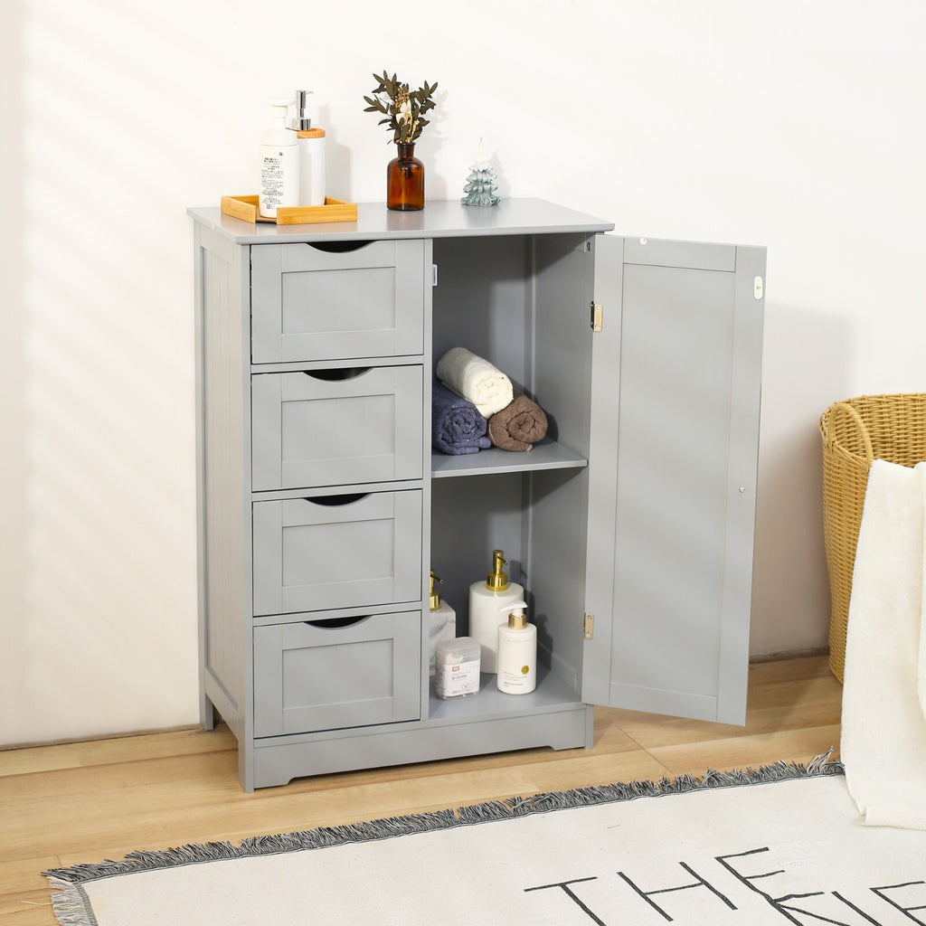 Bathroom Wood Cabinet Storage 4 Drawer 1 Door Free Standing Cupboard Unit White